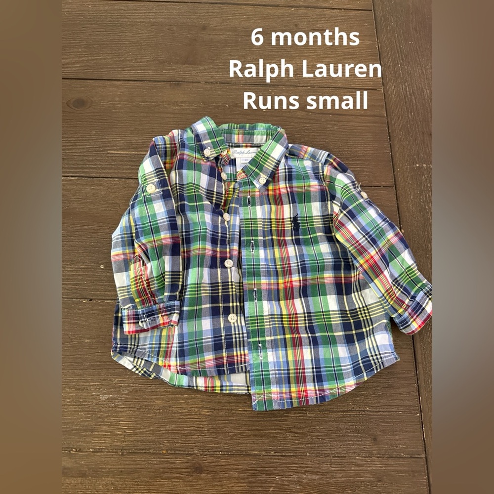 Multi colored Ralph Lauren baby button up. Size 6 months